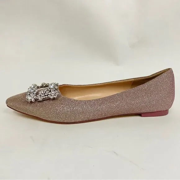 Erijunor Sparkly Ballet Flats Pink Silver Hangisi Embellished Glitter Pointed 7 - Picture 6 of 10